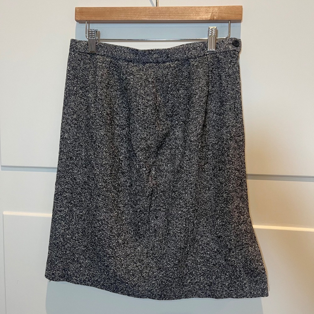 Talbots Womens Skirt 10 Black White Tweed Silk Wool Blend Italian Fabric Vintage